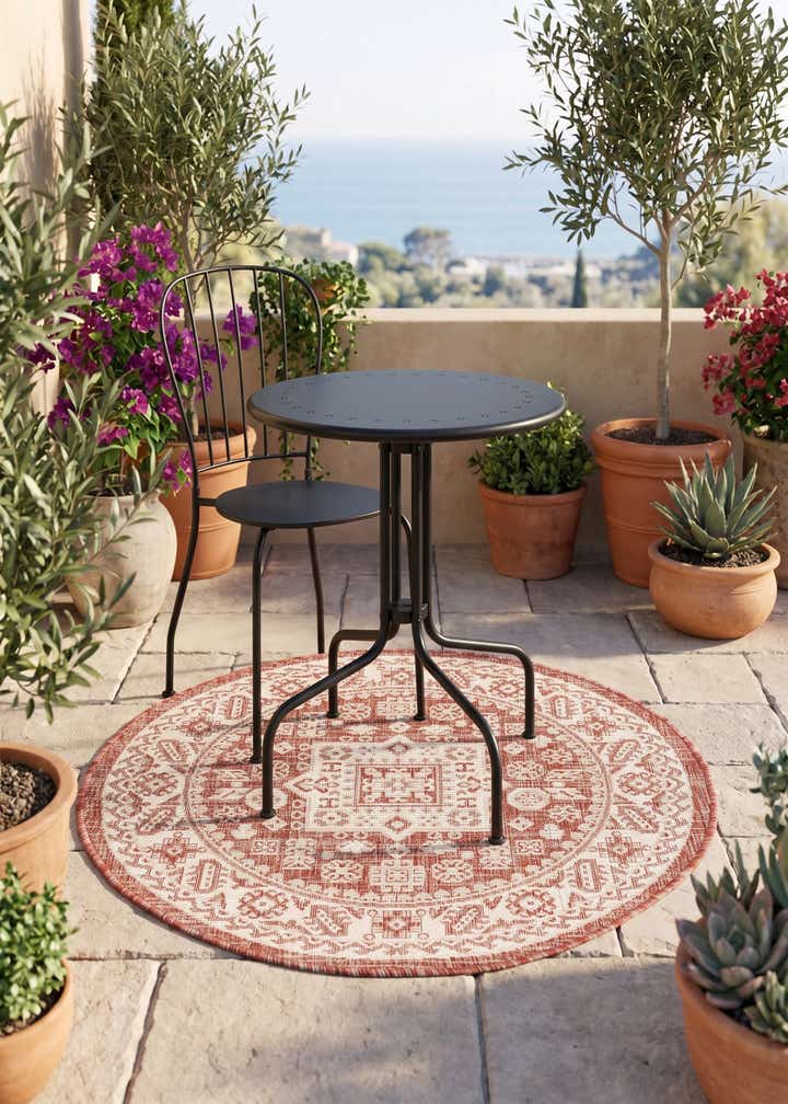 3' x 3' Easy-Clean Aztec Indoor / Outdoor Round Rug