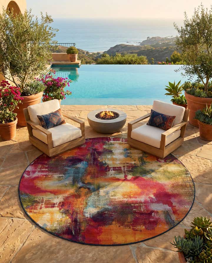 8' x 8' Easy-Clean Modern Indoor / Outdoor Round Rug