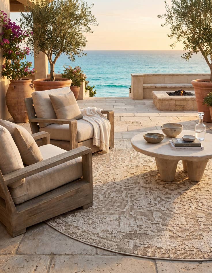 Detail image of 7' 10 x 7' 10 Easy-Clean Traditional Indoor / Outdoor Round Rug