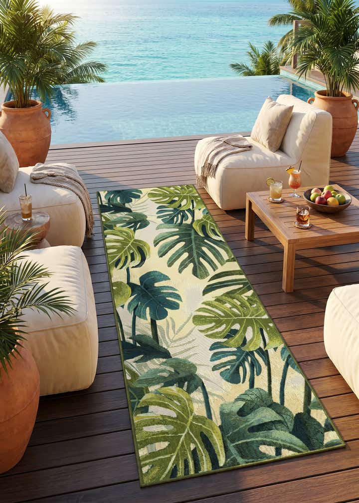 2' 7 x 7' Easy-Clean Botanical Indoor / Outdoor Runner Rug
