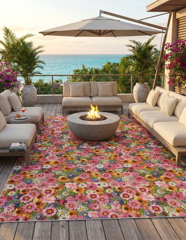 Detail image of 10' x 14' Easy-Clean Botanical Indoor / Outdoor Rug