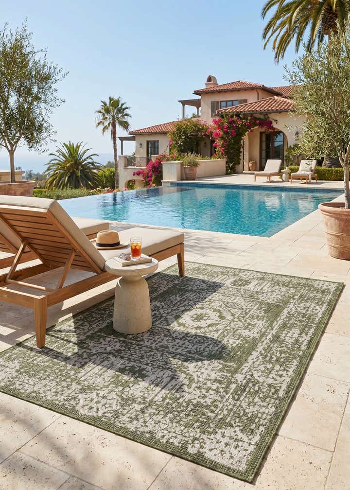 5' 3 x 8' Easy-Clean Traditional Indoor / Outdoor Rug