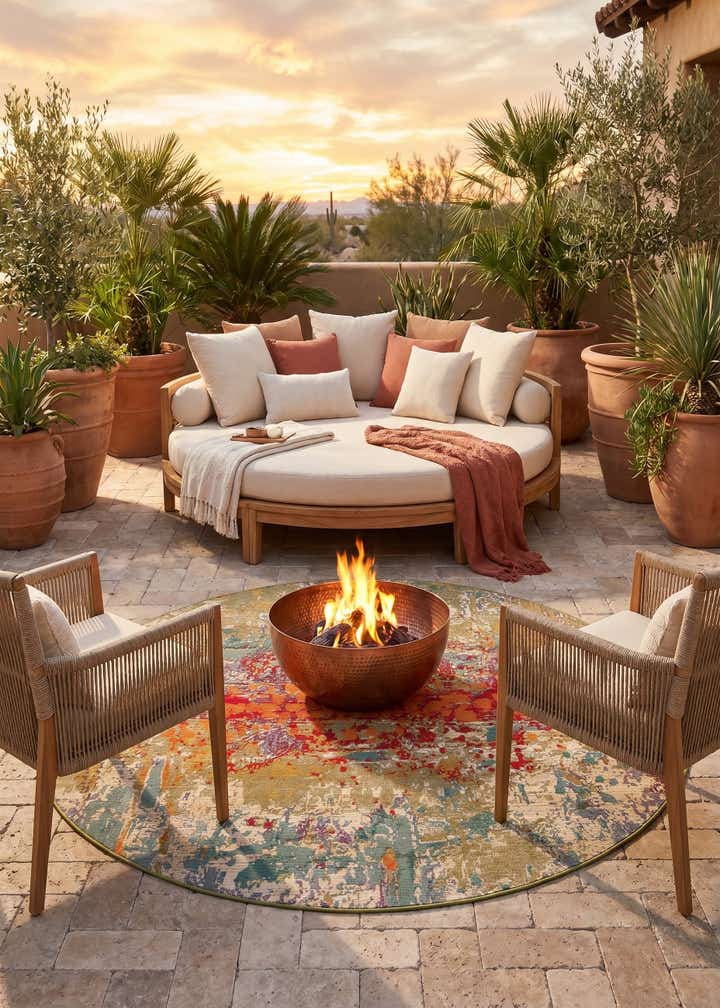 6' x 6' Easy-Clean Modern Indoor / Outdoor Round Rug
