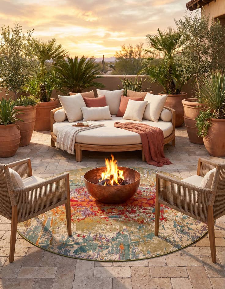 Detail image of 6' x 6' Easy-Clean Modern Indoor / Outdoor Round Rug