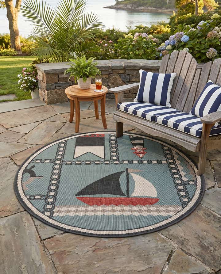 4' x 4' Easy-Clean Coastal Indoor / Outdoor Round Rug