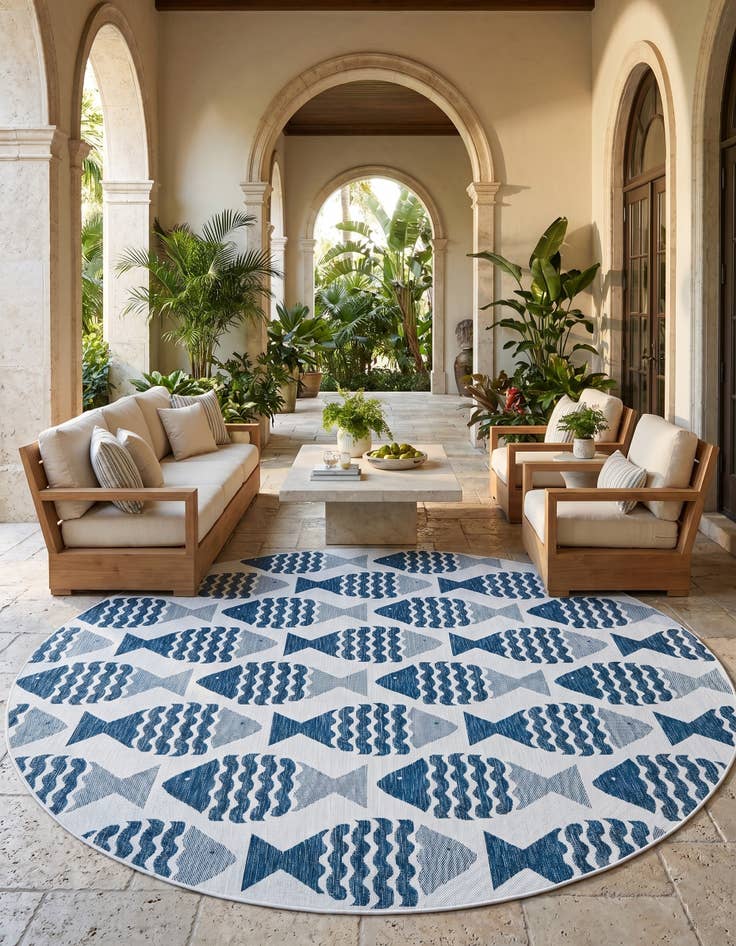 Detail image of 10' x 10' Easy-Clean Coastal Indoor / Outdoor Round Rug