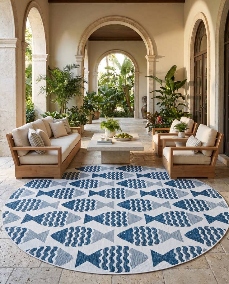 Detail image of 10' x 10' Easy-Clean Coastal Indoor / Outdoor Round Rug