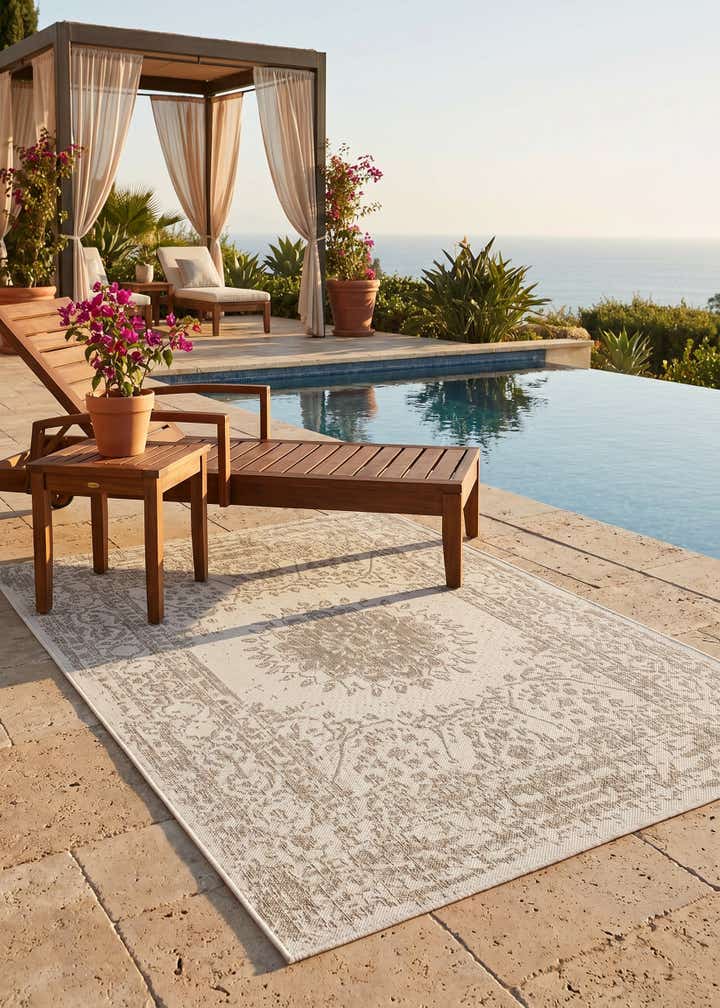 5' 3 x 7' Easy-Clean Traditional Indoor / Outdoor Rug