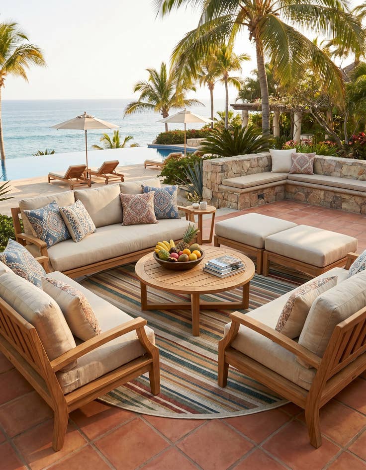 Detail image of 10' x 10' Easy-Clean Baja Indoor / Outdoor Round Rug