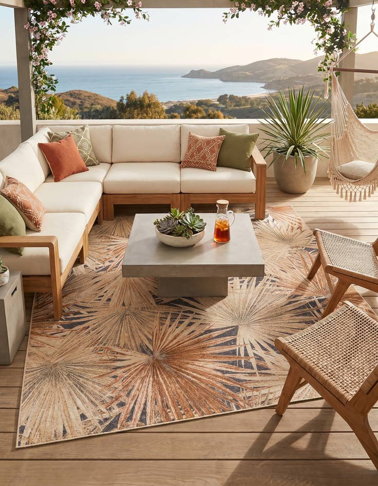 Detail image of 10' x 10' Easy-Clean Botanical Indoor / Outdoor Square Rug