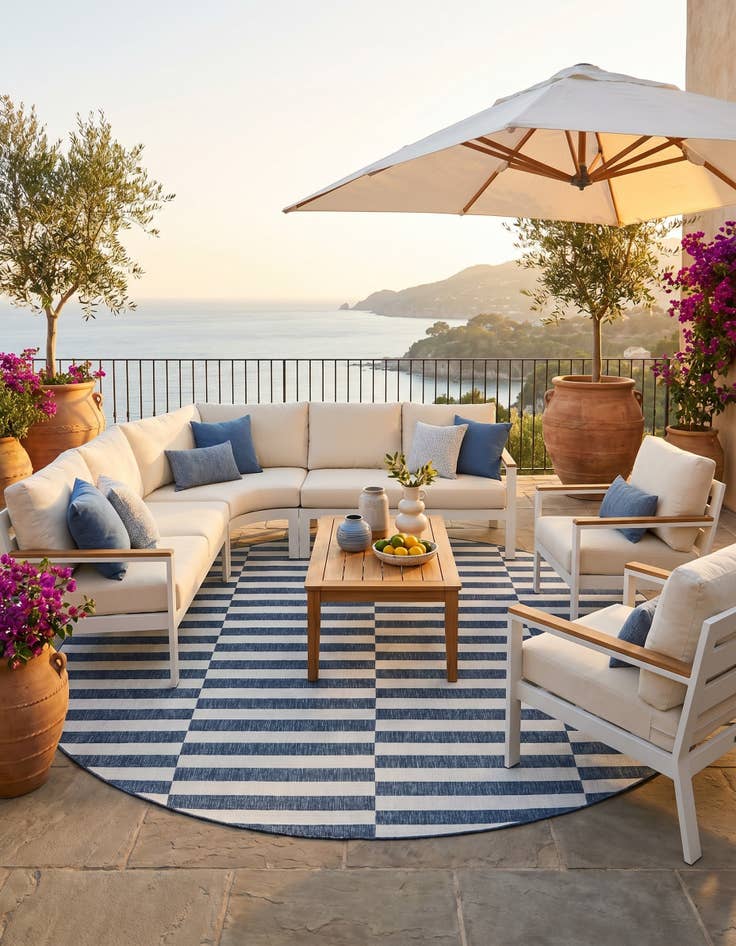 Detail image of 10' x 10' Easy-Clean Striped Indoor / Outdoor Round Rug