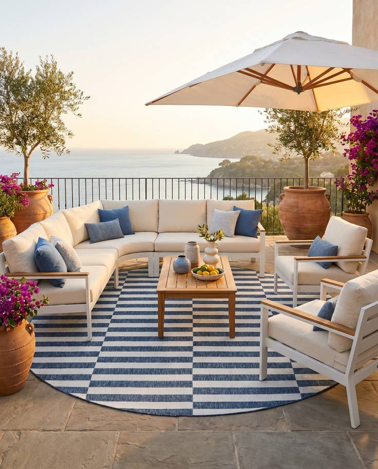 Detail image of 10' x 10' Easy-Clean Ribbon Indoor / Outdoor Round Rug