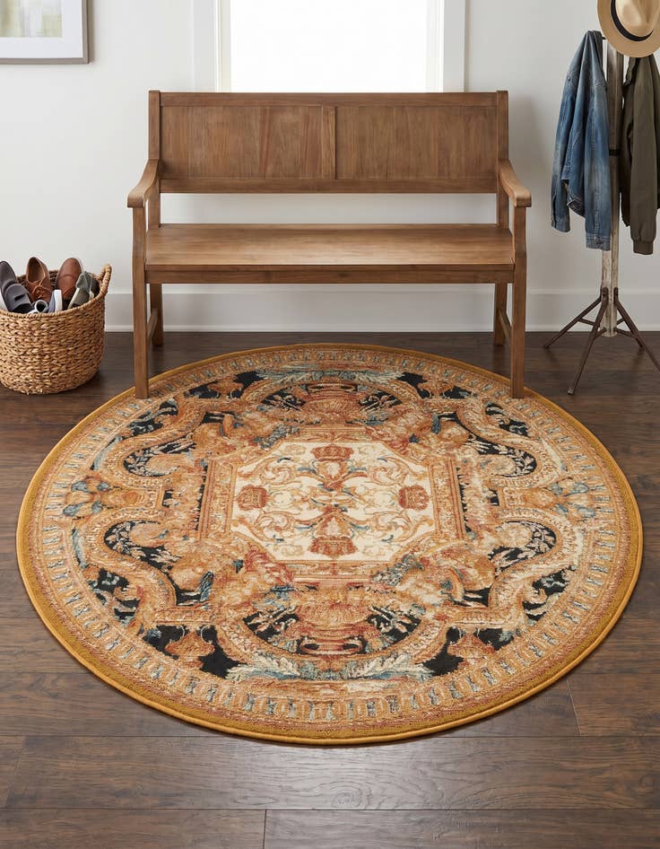 Detail image of 4' x 4' Easy-Clean Traditional Indoor / Outdoor Round Rug