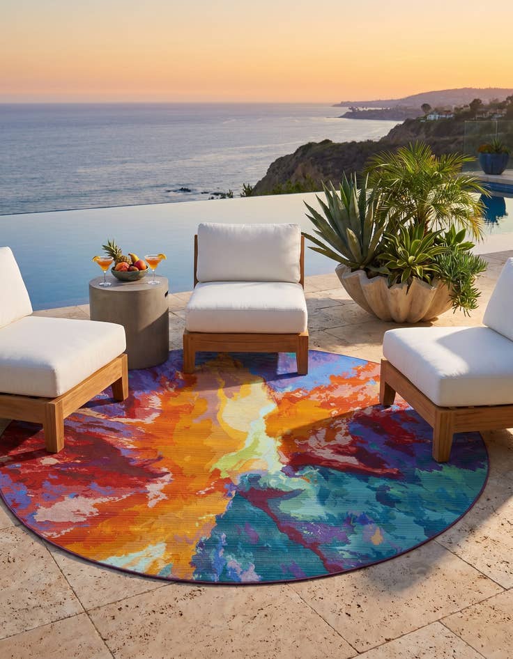 Detail image of 7' x 7' Easy-Clean Modern Indoor / Outdoor Round Rug