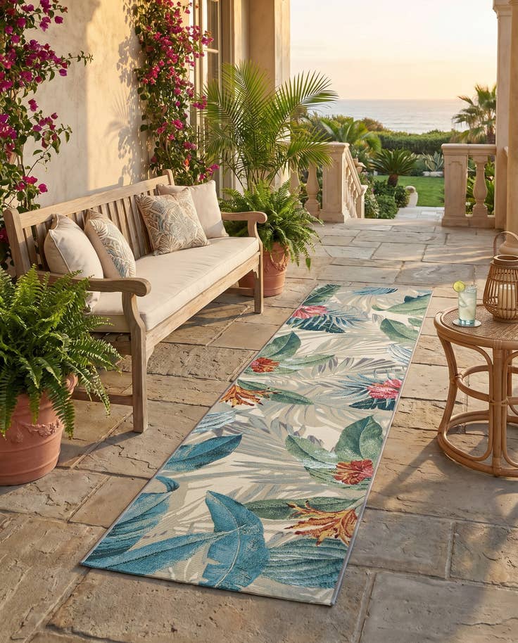 Detail image of 2' x 8' Easy-Clean Botanical Indoor / Outdoor Runner Rug