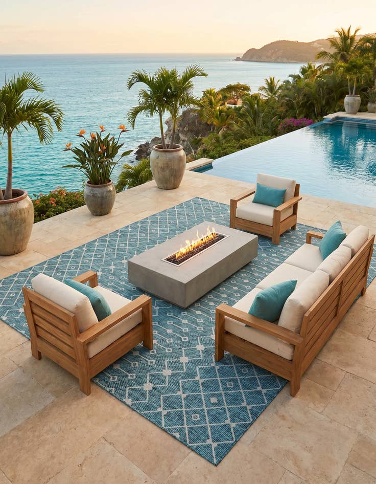 Detail image of 10' 8 x 10' 8 Easy-Clean Lattice Indoor / Outdoor Square Rug