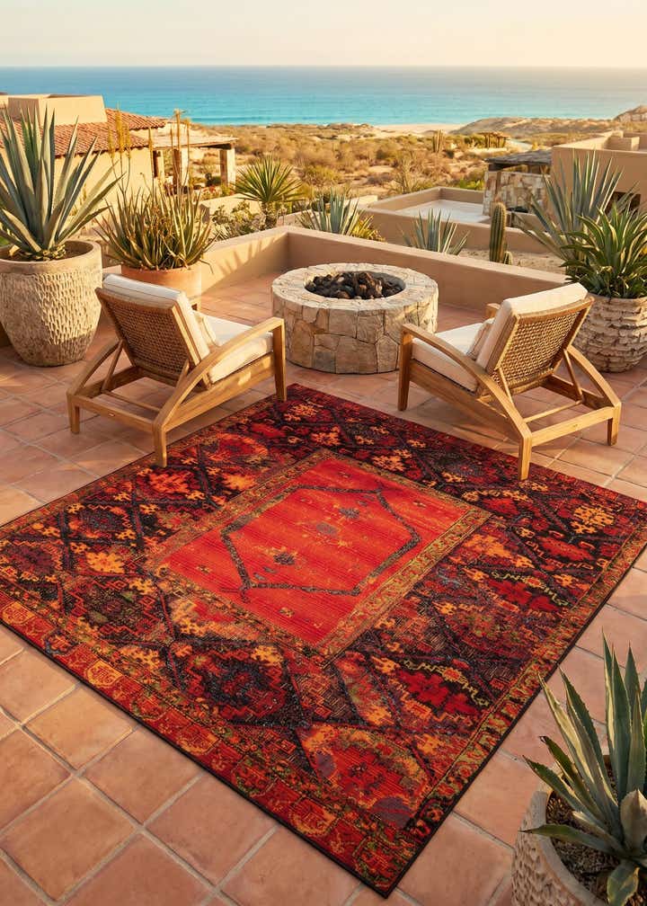 7' 10 x 7' 10 Easy-Clean Tribal Indoor / Outdoor Square Rug
