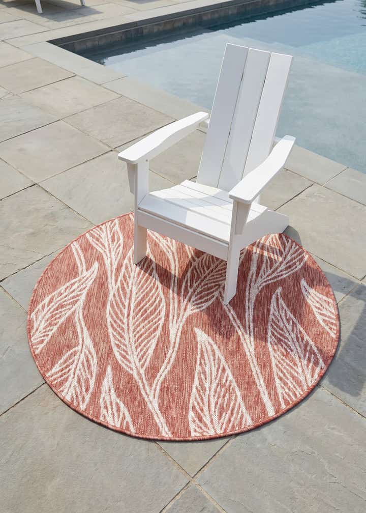 4' x 4' Easy-Clean Botanical Indoor / Outdoor Round Rug