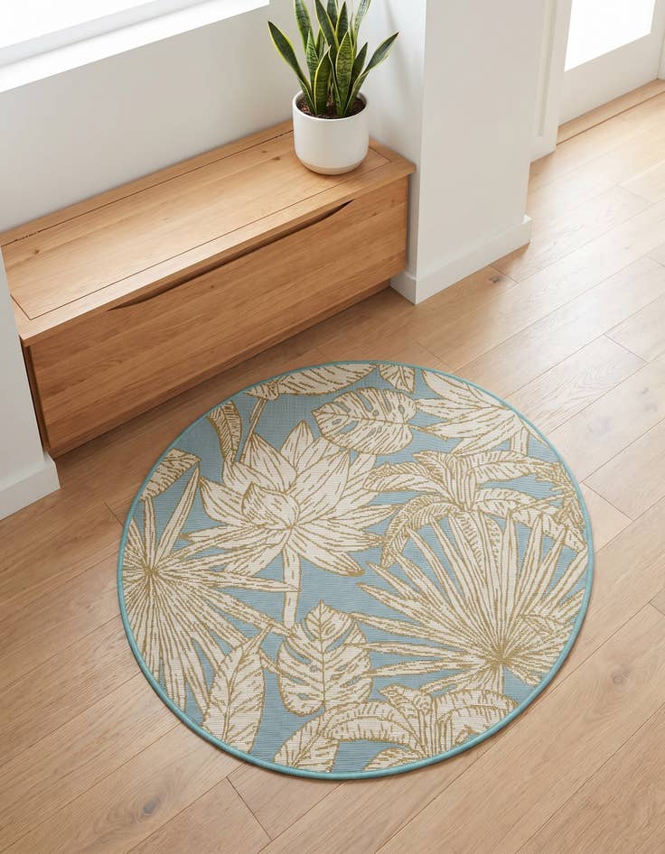 Detail image of 3' x 3' Easy-Clean Botanical Indoor / Outdoor Round Rug