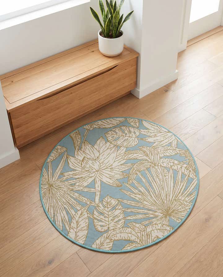 3' x 3' Easy-Clean Botanical Indoor / Outdoor Round Rug