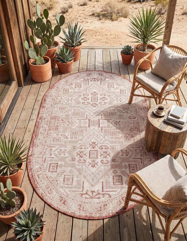 Detail image of 3' x 5' 3 Easy-Clean Aztec Indoor / Outdoor Oval Rug
