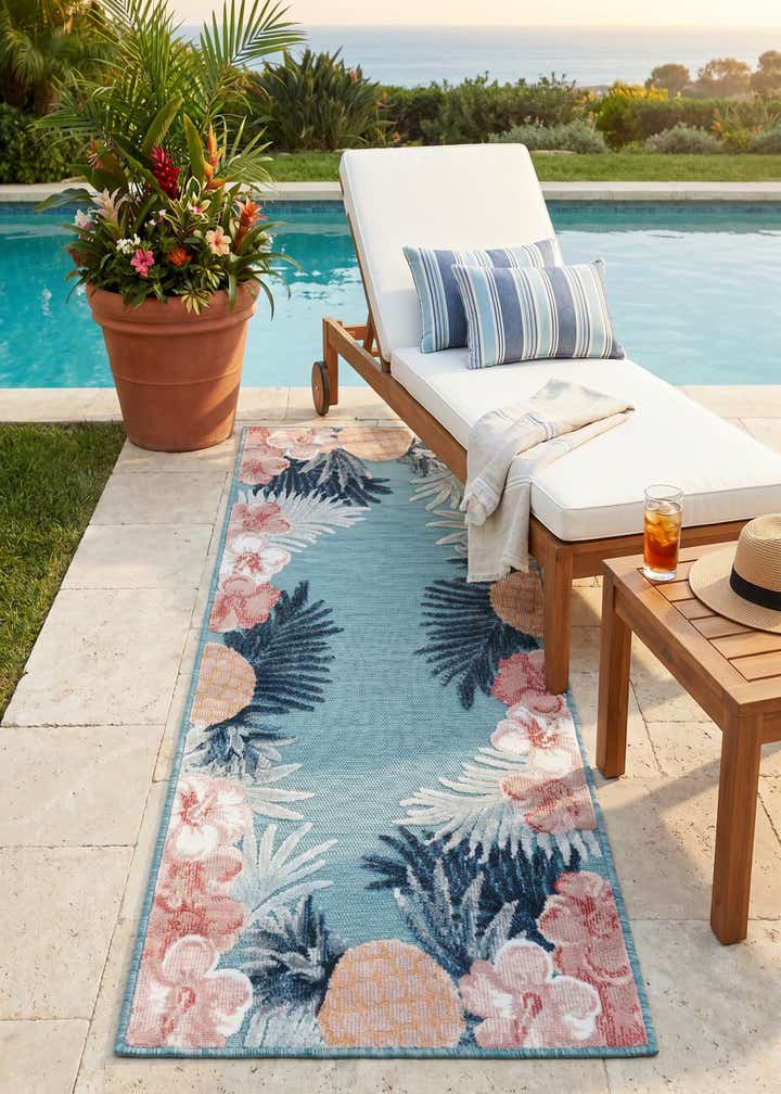 2' 2 x 5' 3 Easy-Clean Botanical Indoor / Outdoor Runner Rug