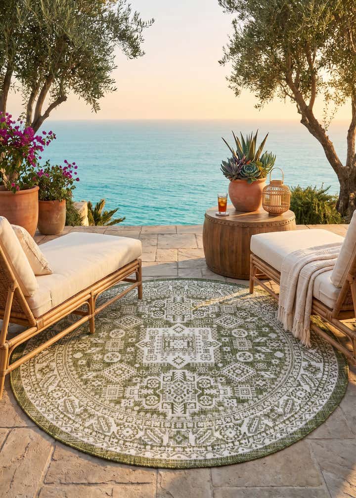 5' 3 x 5' 3 Easy-Clean Aztec Indoor / Outdoor Round Rug
