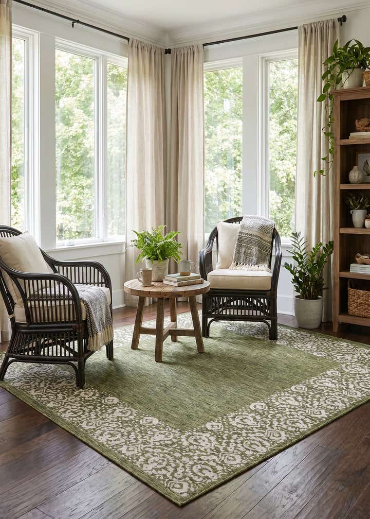 7' 10 x 7' 10 Easy-Clean Border Indoor / Outdoor Square Rug