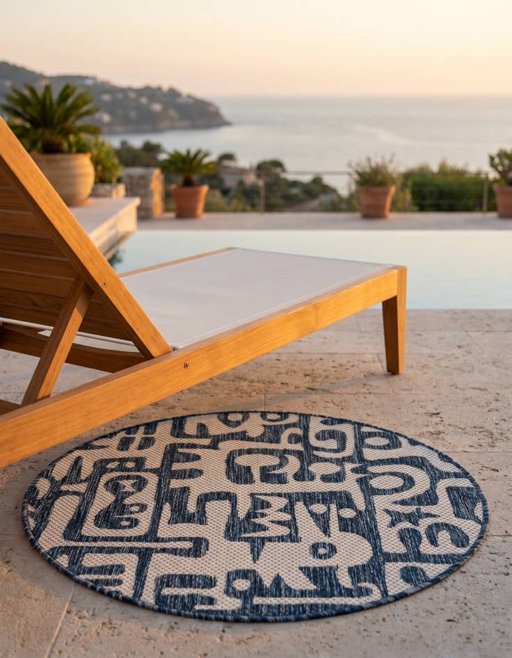 Detail image of 3' x 3' Easy-Clean Modern Indoor / Outdoor Round Rug