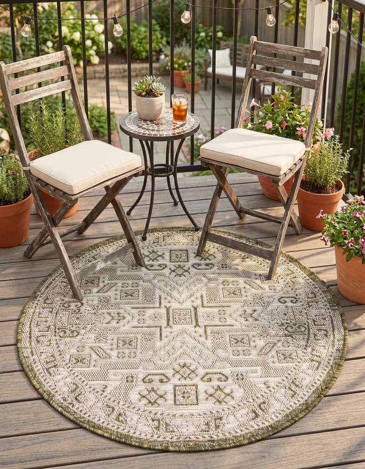 Detail image of 3' x 3' Easy-Clean Aztec Indoor / Outdoor Round Rug
