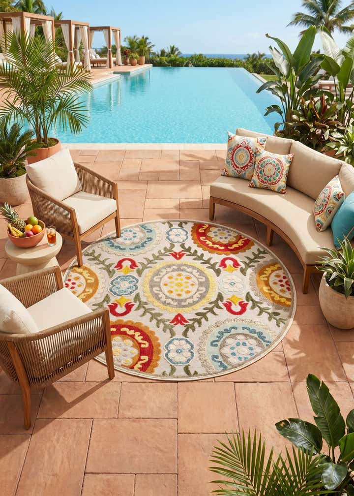 6' x 6' Easy-Clean Casablanca Indoor / Outdoor Round Rug