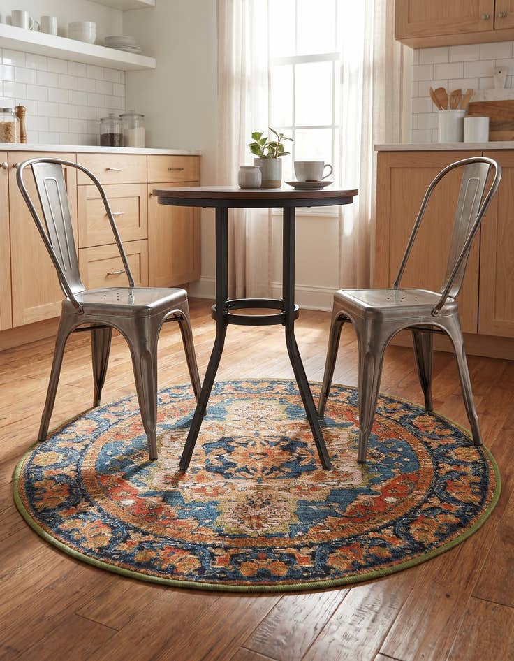 Detail image of 3' x 3' Easy-Clean Traditional Indoor / Outdoor Round Rug