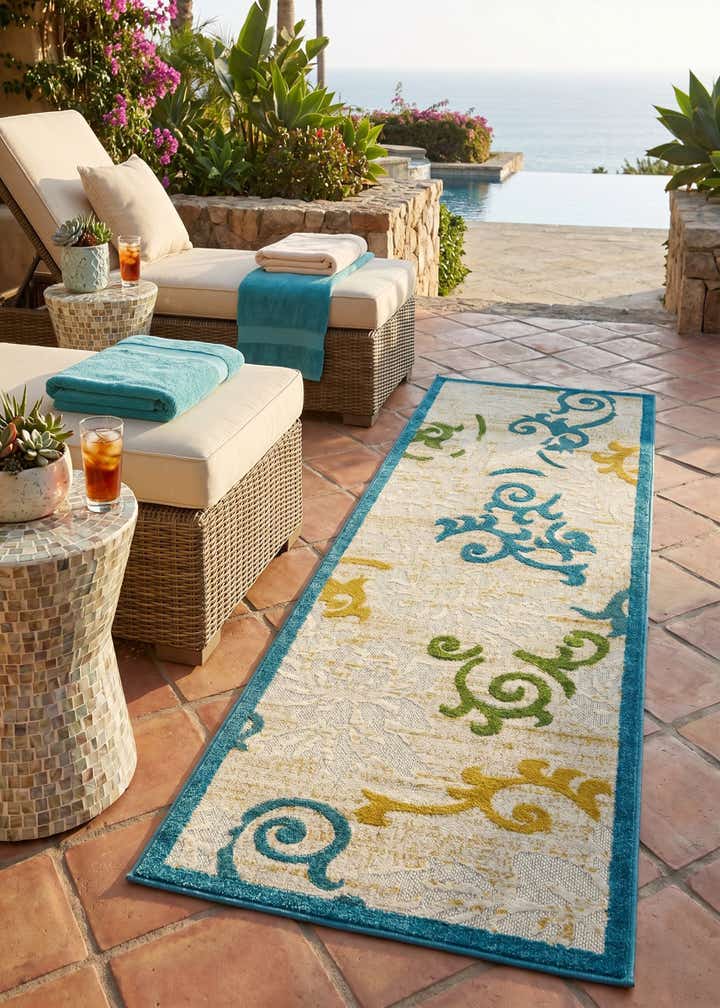 2' x 6' Easy-Clean Botanical Indoor / Outdoor Runner Rug