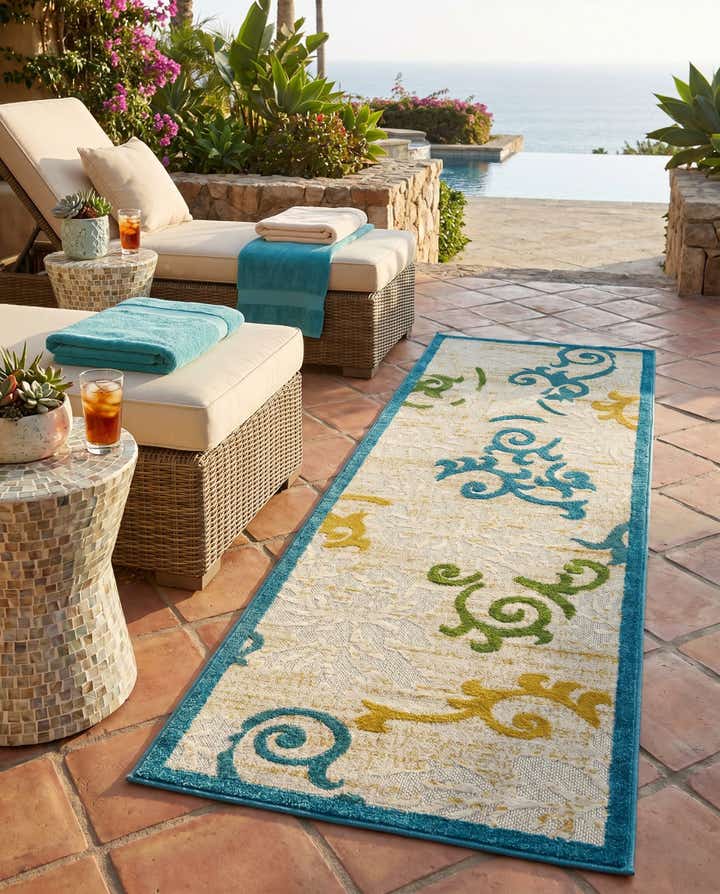 2' x 6' Easy-Clean Botanical Indoor / Outdoor Runner Rug