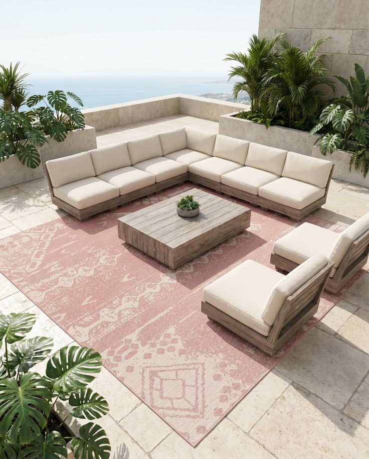 Detail image of 13' x 13' Easy-Clean Bohemian Indoor / Outdoor Square Rug