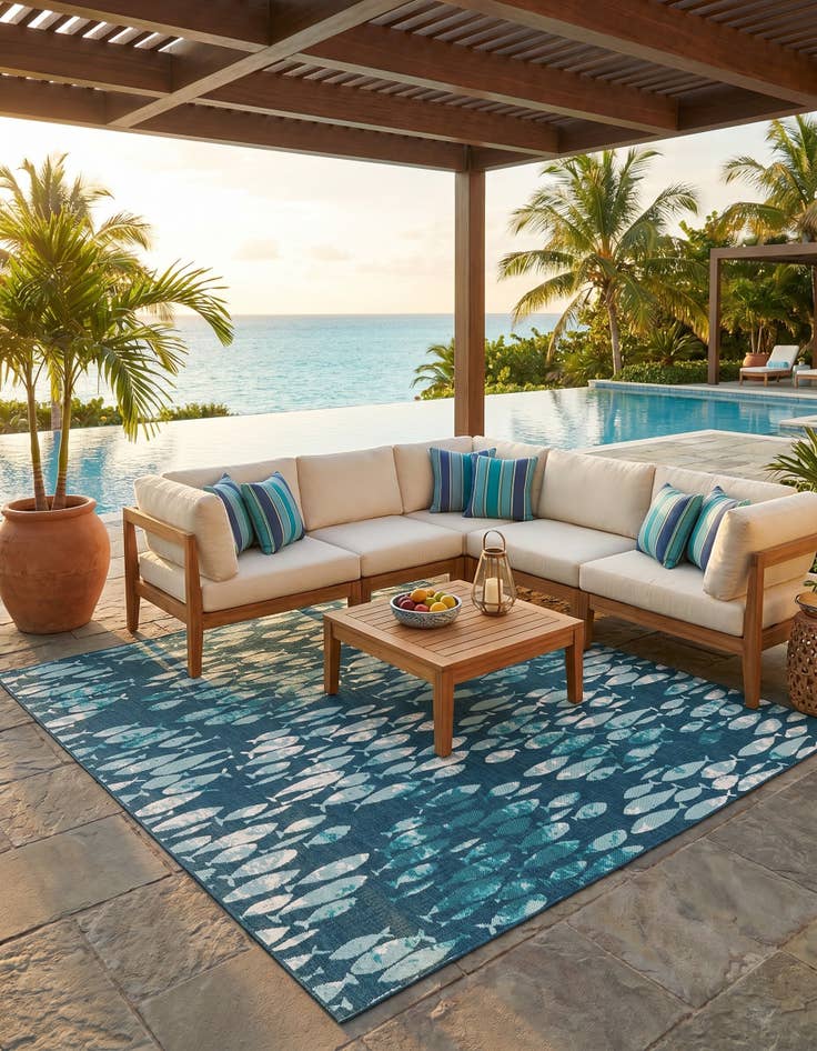 Detail image of 7' 10 x 10' Easy-Clean Coastal Indoor / Outdoor Rug