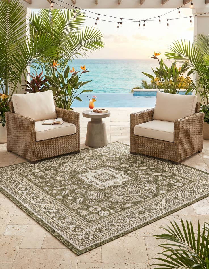 Detail image of 5' 3 x 5' 3 Easy-Clean Aztec Indoor / Outdoor Square Rug