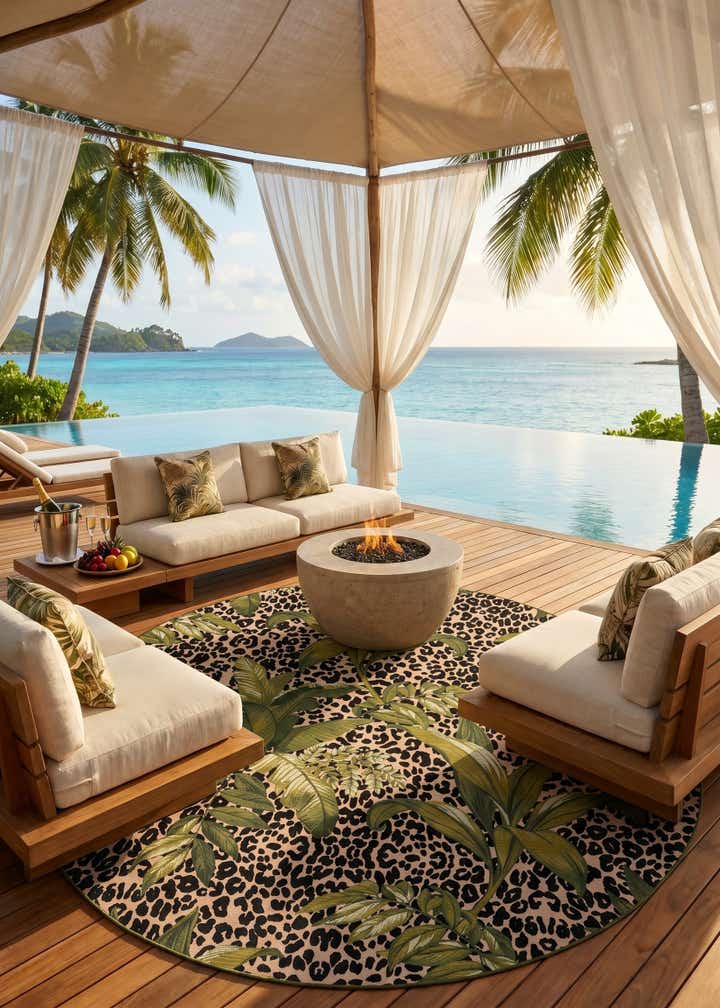 10' x 10' Easy-Clean Botanical Indoor / Outdoor Round Rug