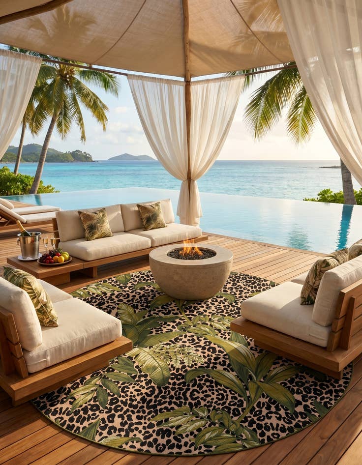 Detail image of 10' x 10' Easy-Clean Botanical Indoor / Outdoor Round Rug