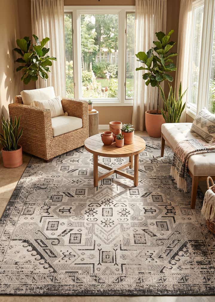 7' 10 x 11' Easy-Clean Aztec Indoor / Outdoor Rug