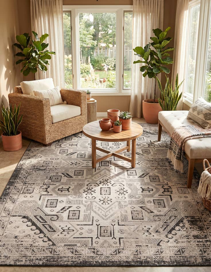 Detail image of 7' 10 x 11' Easy-Clean Aztec Indoor / Outdoor Rug