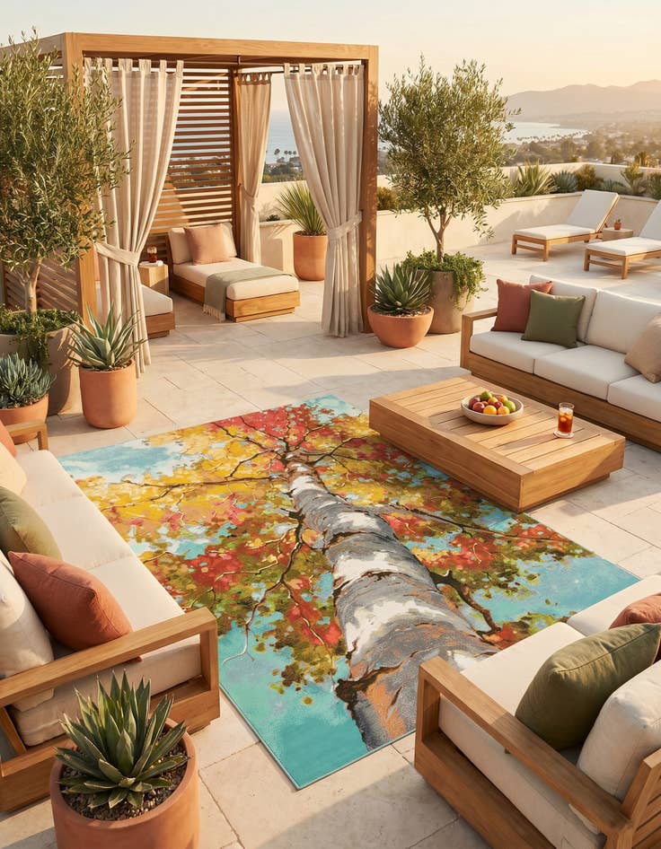 Detail image of 9' x 12' Easy-Clean Botanical Indoor / Outdoor Rug