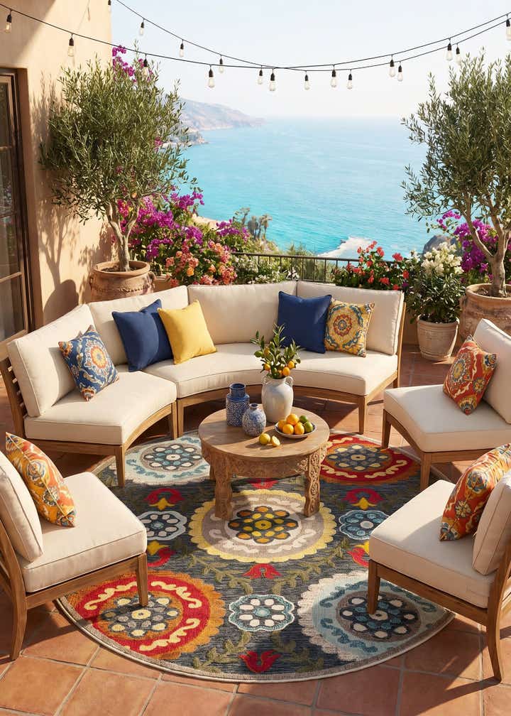 7' 10 x 7' 10 Easy-Clean Casablanca Indoor / Outdoor Round Rug