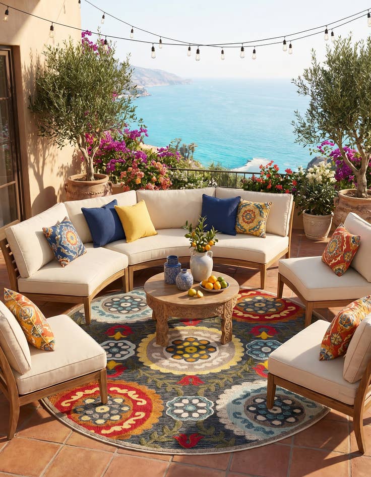 Detail image of 7' 10 x 7' 10 Easy-Clean Casablanca Indoor / Outdoor Round Rug