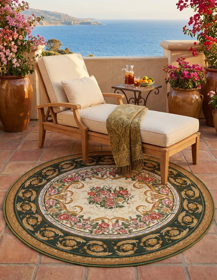 Detail image of 5' x 5' Easy-Clean Traditional Indoor / Outdoor Round Rug