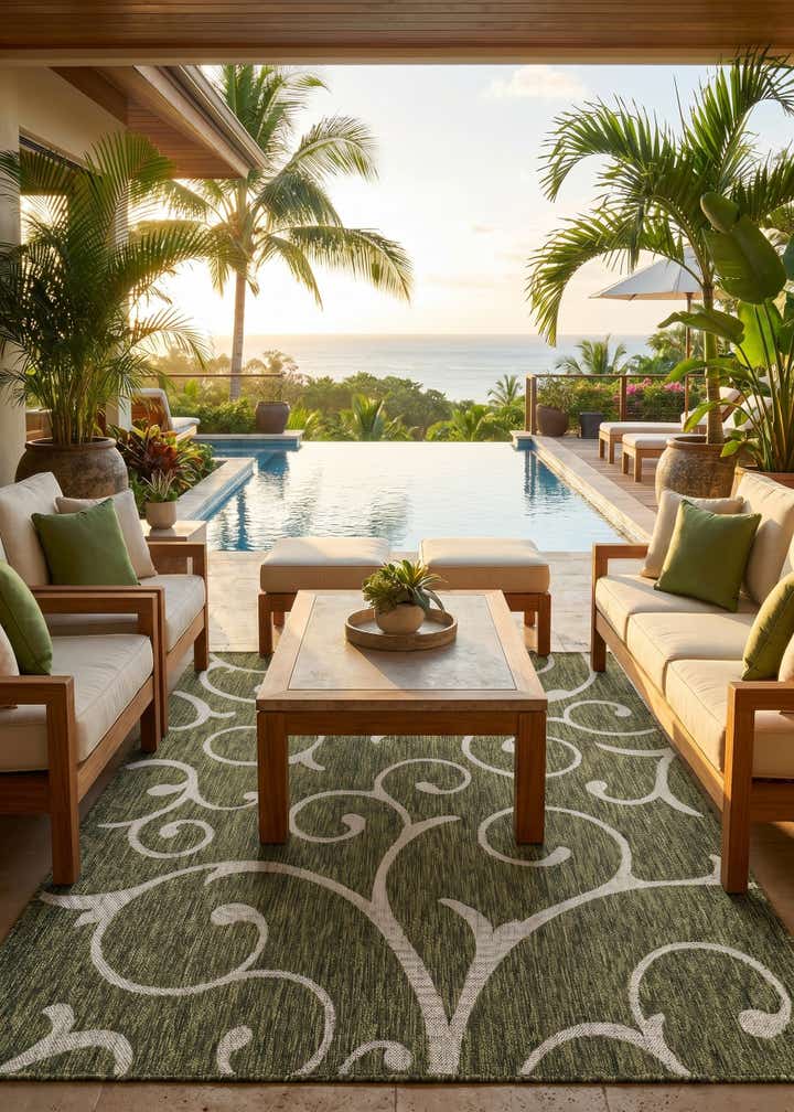 5' 3 x 8' Easy-Clean Botanical Indoor / Outdoor Rug