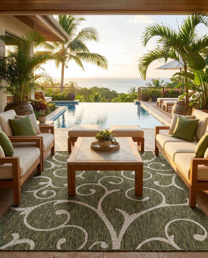 5' 3 x 8' Easy-Clean Botanical Indoor / Outdoor Rug