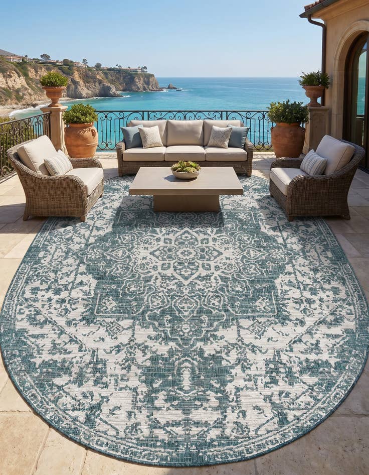 Detail image of 7' 10 x 10' Easy-Clean Jill Zarin Dubai Indoor / Outdoor Oval Rug