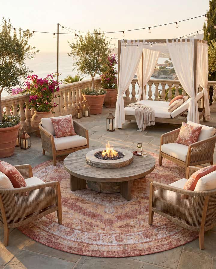 10' x 10' Easy-Clean Traditional Indoor / Outdoor Round Rug