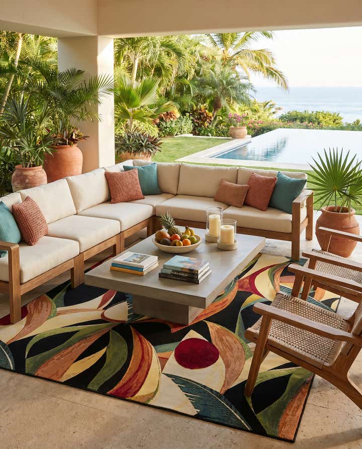 7' 10 x 7' 10 Easy-Clean Botanical Indoor / Outdoor Square Rug